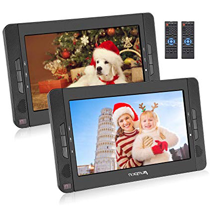 PUMPKIN Lettore DVD portatile per bambini, poggiatesta con doppio schermo da 10.1 pollici con supporto, circa 5 ore di durata, supporto USB/SD/MMC/region free, 18 mesi di garanzia