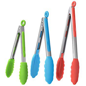 OITUGG Pinze da Cucina, Pinze da Barbecue,Pinze in Silicone, può Essere Utilizzato per Insalate, Barbecue, Cottura al Forno, Pinze Fritte Antiaderenti, Set da 3 (7", 9" e 12") by (3 Colors)