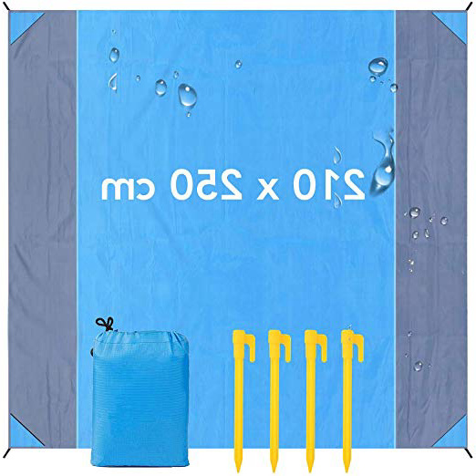 Coperta da Spiaggia, 250 * 210cm Coperta da Picnic Anti Sabbia Compact Portatile Impermeabile, con Reticule e 4 Picchetti Fixed per Picnic, Spiaggia, Escursionismo, Campeggio e Altro