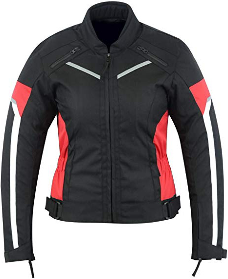 Giacca da moto protettiva da donna, impermeabile, nera/rossa, WCJ-1834RED