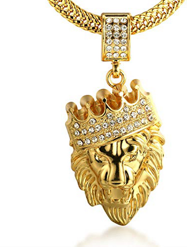 Halukakah ● Kings Landing ● Uomo Maschile 18K 18 Carati Placcato Oro Reale Leone Corona Pendente Collana con Catena Sharktail Gratuita 30"