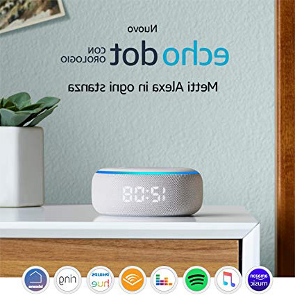 Nuovo Echo Dot (3ª generazione) - Altoparlante intelligente con orologio e Alexa - Tessuto grigio chiaro