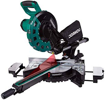 VONROC Troncatrice radiale 2200W, Ø 254mm, laser e LED integrati. Include lama con 60 denti e 2 estensioni da tavolo