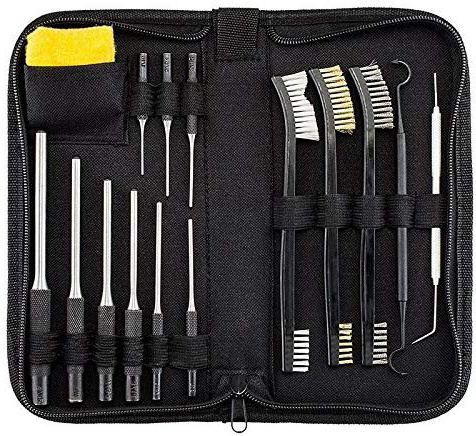 BOOSTEADY Tutto-In-Uno Kit di Pulizia per Pistola Set di Strumenti, Kit di Pick Spazzole per Pulizia di Pistola, Panno in Silicone Antiruggine con Custodia Salvaspazio per Organizer con Cerniera
