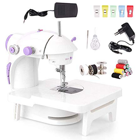 Faburo Mini Macchina da Cucire con Scaffale di espansione e 10 pz Bobine di Filo