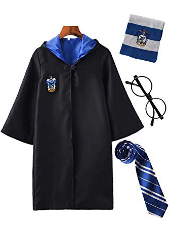 YONIER Costume per Adulti per Bambini Costume di Harry Potter Mantello Articoli per Set di cinematografici Bacchetta Magica Cravatta Sciarpa Occhiali Carnevale Fancy Dress Halloween Nero Big Size