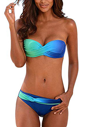 Aleumdr Sexy Costume da Bagno Donna Tie Dye Costume Donna Due Pezzi Bandeau Set Bikini Donna Push-Up