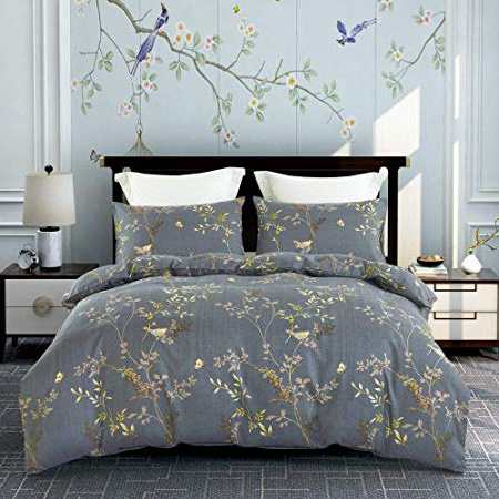 Topmail 3pcs Copripiumino Matrimoniale 220x240cm con 2 Federe 50x75cm, Biancheria da Letto in Poliestere 120GSM Grigio con Oro Foglie