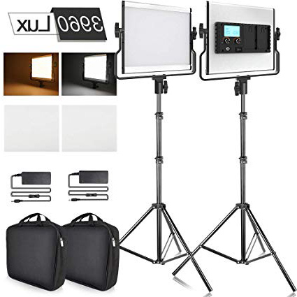 SAMTIAN Luce Video 2 Packs Bi-Colore Pannello LED Faretto Fotografia Kit di Illuminazione regolabile con Display LCD, U Staffa, supporto da 79 pollici, CRI 96+ per Youtube Video Ripresa Professionale