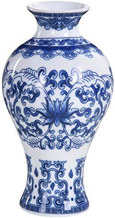 LianLe, vaso decorativo in porcellana stile cinese retrò, colore blu e bianco, White and blue, Type E