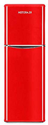 Klarstein Monroe XL Red - V-2, Combinazione Frigo-Congelatore, Frigorifero Combinato, 70 W, Look Retrò, Anni '50-'60, Silenzioso, 3 Ripiani in Vetro, Frigo: 97 L, Freezer: 39 L, Color Rosso