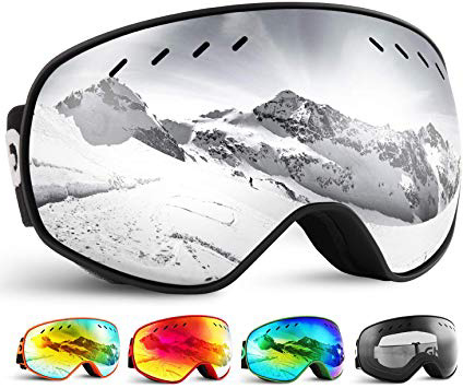 Glymnis Maschera da Sci Occhiali da Sci OTG Super-grandangolo Occhiali da Snowboard e Staccabile Lenti Antiappannamento Antivento di Protezione UV400 per Uomo e Donna