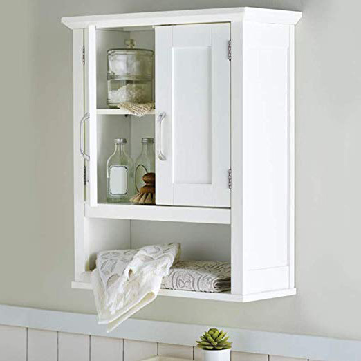 BAKAJI Mobiletto Bagno Armadietto a Muro 3 Ripiani in Legno MDF Doppia Anta con Apertura Centrale Dimensione 53 x 21,5 x 63,5 cm (Bianco)