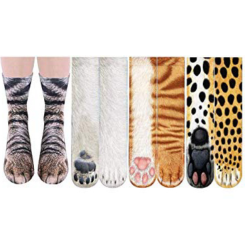 Kobwa Animal piedi calze, calzini unisex adulto cotone Stampa 3D a sublimazione novità divertenti, trasparente e Vivid Tiger/Pig/Zebra/dinosauro/leopardo/Polar Bear/zampa di gatto calzini per uomo e donna, 35 cm