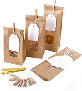 Logbuch-Verlag - 10 sacchetti regalo di carta con finestra + ciondolo scrivibile bianco + mollette di Natale