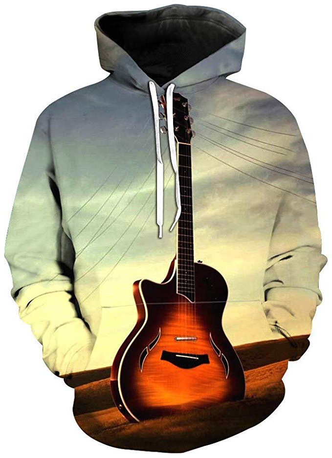 Blwz Pullover Felpe con Cappuccio Unisex Coppia canne per Chitarra 3D Retro Stampa Uomo Donna Felpe con Maniche Lunghe Uniformi Maglioni Outdoor Leisure S-3XL