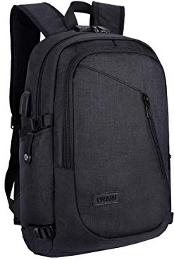 WAWJ Unisex Multiuso Antifurto Zaino con Porta USB, Zaino per PC Portatile Impermeabile da Uomo Borsa Universitaria Daypack per La Scuola Scuola, Business (Nero)
