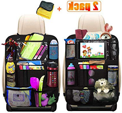 2 Pezzi Protezione Sedile Auto, HE-TOP Protezione Sedile Posteriore con Multi-Tasca dell'Organizzatore e Pocket iPad Trasparente, Organizer Bambino per Sedile Auto, Protezione Sedile Auto Bambini