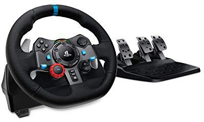 Logitech G29 Driving Force Volante da Corsa con Pedali Regolabili, Ritorno di Forza Reale, Comandi Cambio in Acciaio Inossidabile, Volante in Pelle, Spina EU, PS4/PS3/PC/Mac - Nero