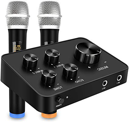 Set di mixer per microfono portatile Karaoke, con doppio microfono wireless UHF, ingresso e uscita HDMI e AUX per Karaoke, Home Theater, Amplificatore, Altoparlante