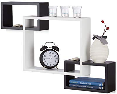 Relaxdays 10021805_362 Mensole da Parete Cube, Ripiani in Legno MDF, HxLxP: 48 x 70,5 x 10 cm, Bianco-Nero
