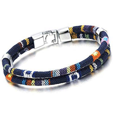 Due Filo Blu Navy Tribal Tibetano Handmade Cotone Braccialetto, Uomo Donna Ragazzi Bracciali da Avvolgere