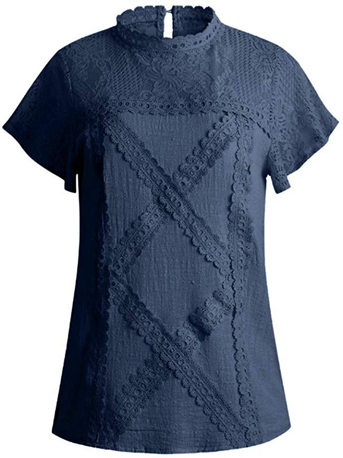 Kobay Donne Lace Shirt Camicetta Superiore della Rappezzatura del Chiarore Increspature Manica Corta Cute Floral Shirt Camicetta Top