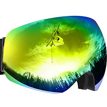 OMORC Maschera da Sci,Occhiali da Sci Snowboard Antivento Anti Fog UV 400 Protezione con Staccabile Grandangolare Lenti Goggles Ampio Angolo di Visione
