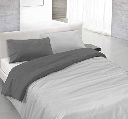 Italian Bed Linen Natural Color Parure Copripiumino con Sacco e Federa, 100% Cotone, Grigio Chiaro/Fumo, a Una Piazza e Mezza, 200 x 200 cm, 2 unità