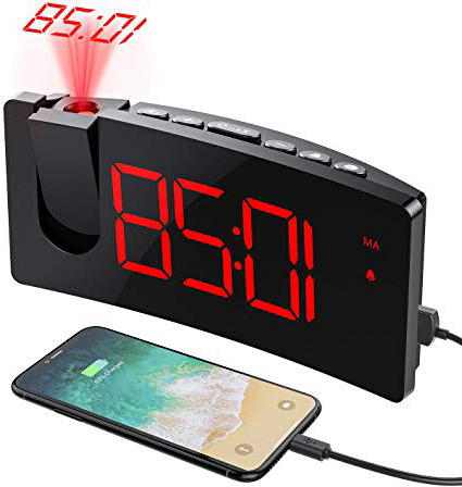 Mpow 【Versione Semplice】 Sveglia con Proiettore, Sveglia da Comodino, Sveglia Digitale, Sveglia Digitale da Comodino, 5'' Display LED con Dimmer, 3 Luminosità, Grandi Numeri Rossi, Snooze, Porta USB
