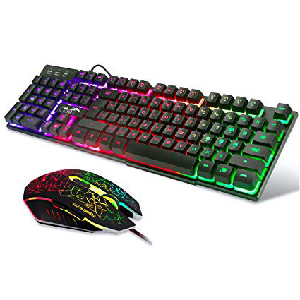 BAKTH Tastiera e Mouse da Gioco, Colore da Arcobaleno LED Retroilluminato USB Gaming Tastiera e Mouse per Videogiochi o Lavoro, Paragonabile a Una Tastiera Meccanica