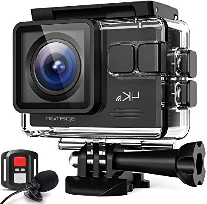 APEMAN 【Aggiornato】 4K 20MP Action Cam WiFi con Microfono Esterno Subacquea 40M con Telecomando EIS Stabilizzazione Videocamera Time Lapse Slow Motion 2 Batterie e 20 Kit di Accessori
