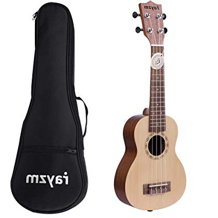 Rayzm Ukulele Soprano con borsa, Ukulele da 21 pollici per principianti con corde Aquila originali in nylon, top in abete, lato/retro di Sapele, meccaniche platinate ad ingranaggi