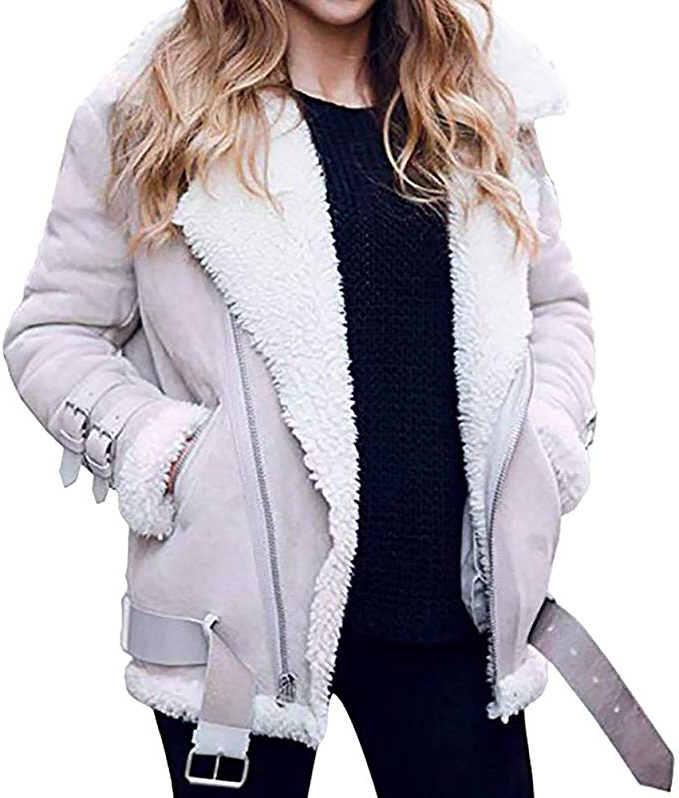 POLPqeD Cappotto in Pile con Pelliccia Sintetica Invernale da Donna Outwear Giacca da Aviatore da Motociclista con Risvolto Caldo Cappotto con Risvolto