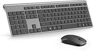 JOYACCESS Tastiera e Mouse Wireless,Full Size Compatto Tastiera Mouse Wireless Costruito in 500mA Ricaricabile Batteria,2,4 GHz Tastiera Wireless,Mouse Silenzioso Ergonomico per PC,Laptop-Grigio Nero