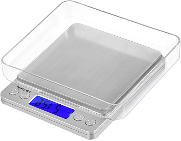 Proster Mini Bilancia Digitale Tascabile 0.01-500g Scala Postale / Bilancino Pesa Oro Gioielli Moneta / Bilancia per Cibo da Cucina - Colore Argento