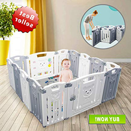 Box per bambini Centro di attività per bambini Parco giochi Sicurezza Cortile interno per interni Nuova penna (pieghevole 12 + 2 pannelli 155×155×65CM) (grigio)