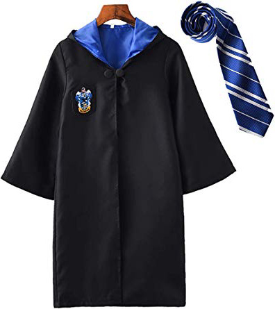 YONIER Costume per Adulti per Bambini Costume di Harry Potter Mantello Articoli per Set di cinematografici Bacchetta Magica Cravatta Sciarpa Occhiali Carnevale Fancy Dress Halloween Nero Big Size