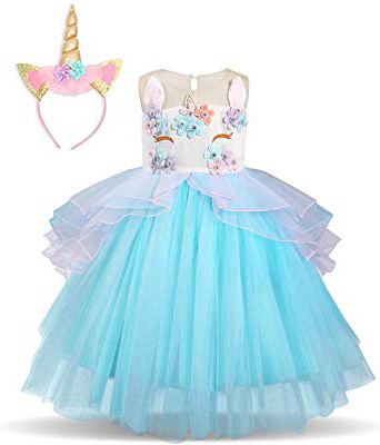 NNJXD Ragazza Unicorno Ruffles Fiori Festa Cosplay Abito da Sposa Vestito della Principessa