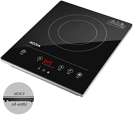 Aicok Piastra Induzione 2000W Fornello a Induzione Portatile con Superficie in Cristallo Nero, 10 Livelli di Potenza, Controllo Sensore Touch LCD e Blocco di Sicurezza, Timer 180 Minuti