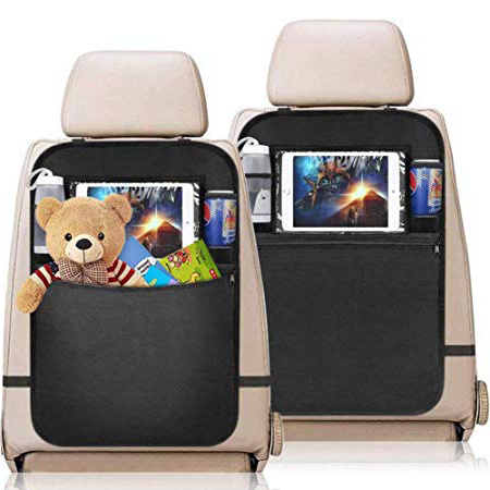 YZCX 2 Pezzi Protezione Sedili Auto Bambini Proteggi Sedile Organizzatore Sedile Posteriore Impermeabile con Supporto Trasparente per iPad Tablet per Car SUV Minivan Camion Seats (Nero)