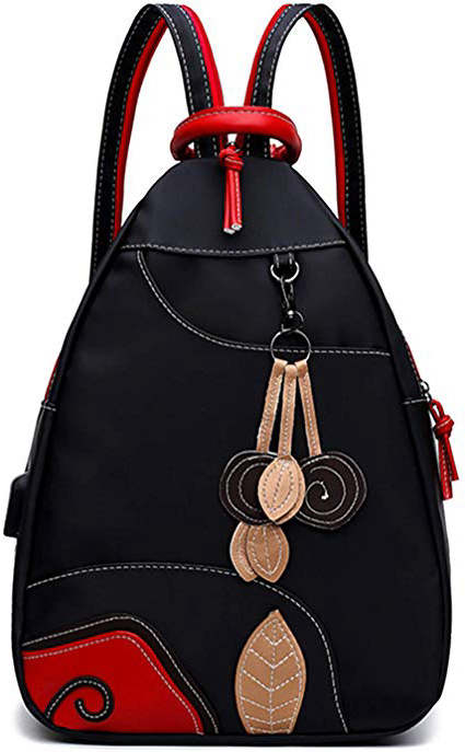 Jywmsc Donne Elegante Nylon Leggero Zaino Borsa a tracolla All'aperto Borsa per il Petto con Porta Di Ricarica USB