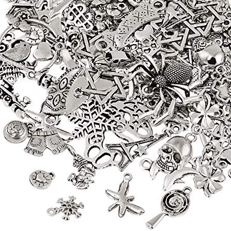 Naler 120pcs Misti Stili retrò Argento Ciondolo Charm per Gioielli Fai da Te, Portachiavi, Bracciale, Collana, Orecchini, Gioielli Trovare Craft Decorazione Accessori