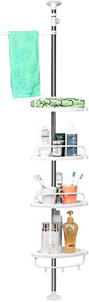 Homfa Mensole ad Angolo da Bagno, Angolare Scaffale per Doccia, 4 Ripiani Telescopica Regolabile, Stoccaggio Portaoggetti da Bagno per Doccia (97-310CM)