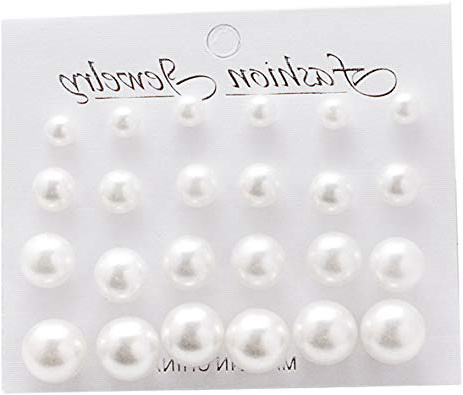 Sicond Orecchini di perle d'imitazione Orecchini di donne classiche Set elegante orecchini di perline Orecchini di fascino per la festa nuziale
