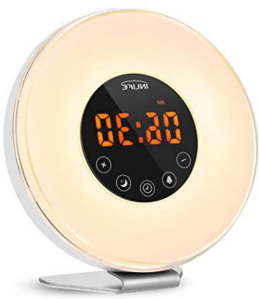 InLife Radiosveglia con Luce di Sveglia Alba Wake Up Light Simulatore di Luce Solare con Radio FM, 7 Colori di Luce. 7 Suoni, Controllo Touch, Snooze, Ricaricabile con Cavo USB