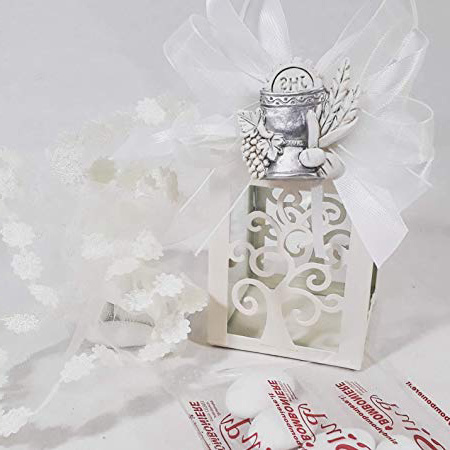 Sindy Bomboniere Torta da 20 Lanterne Albero della Vita in Metallo con Luce a LED e Magnete Prima Comunione (Lanterna aggiuntiva Fuori Struttura)