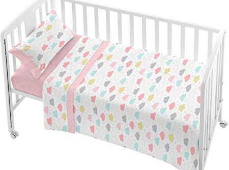 BURRITO BLANCO Bambino sonore Nuvole Set 008-print 60x120cm per Cradle/Fogli presepe/Bambino Gruppo di Fogli 60x120 / Bambino Gruppo di Fogli, Rosa, Turchese e Giallo