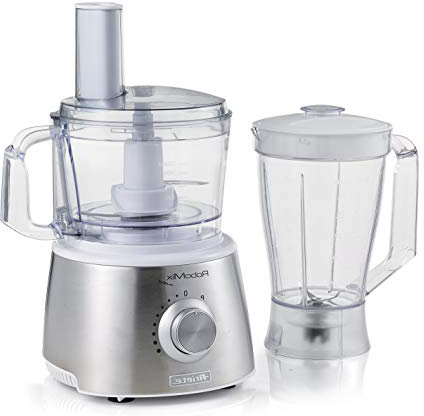 Ariete 1779 Robomix Metal - Robot da cucina multifunzione, Capacità tazza 2,1L, Set accessori per tritare, affettare, montare, impastare, emulsionare, Blender 1,75L, Bianco/Argento