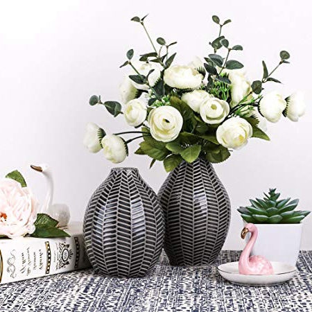 Teresa's Collections Vasi in Ceramica, Set di 2 Vasi Decorativi Moderni Grigi Fatti a Mano per Soggiorno, Cucina, Tavolo, casa, Ufficio, Matrimonio, centrotavola o Come Regalo, 15cm e 14cm